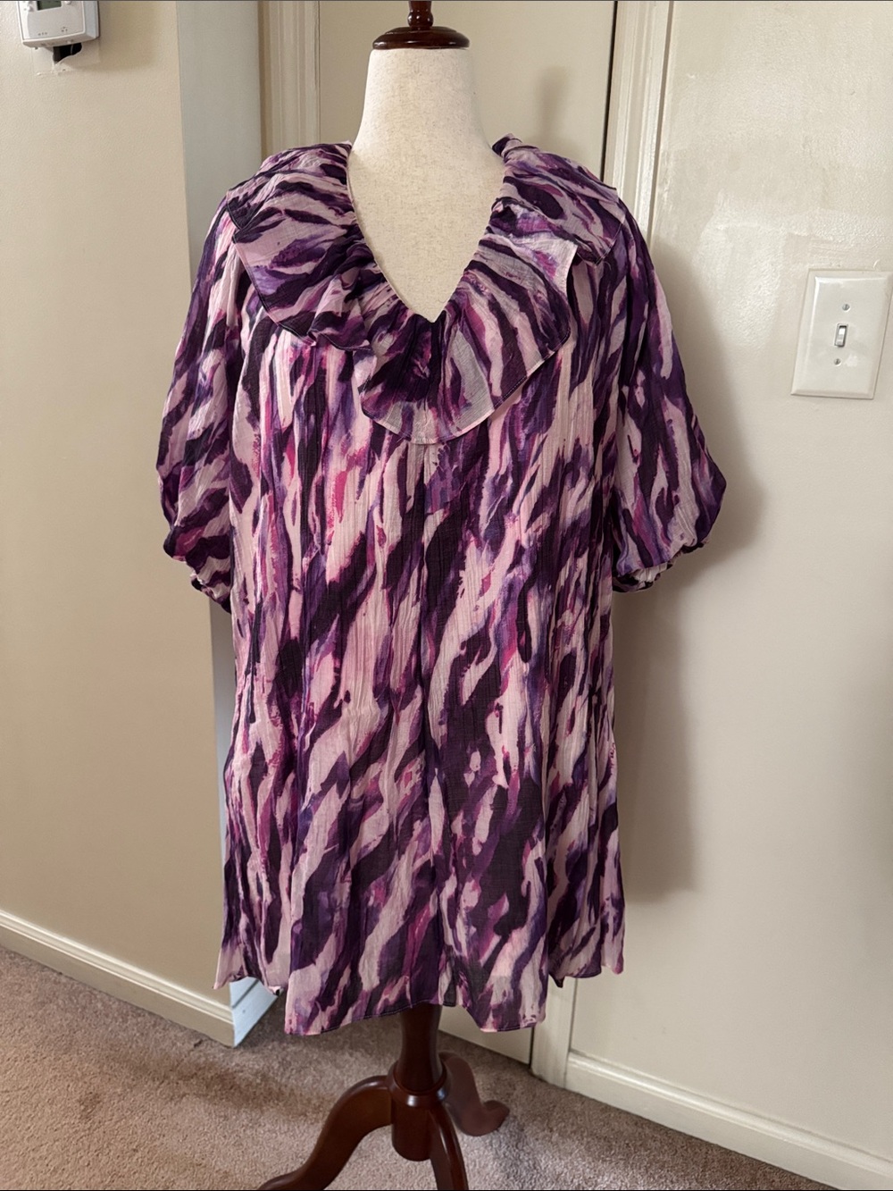 H&M Purple & Pink Ruffle-Neck Peasant Blouse